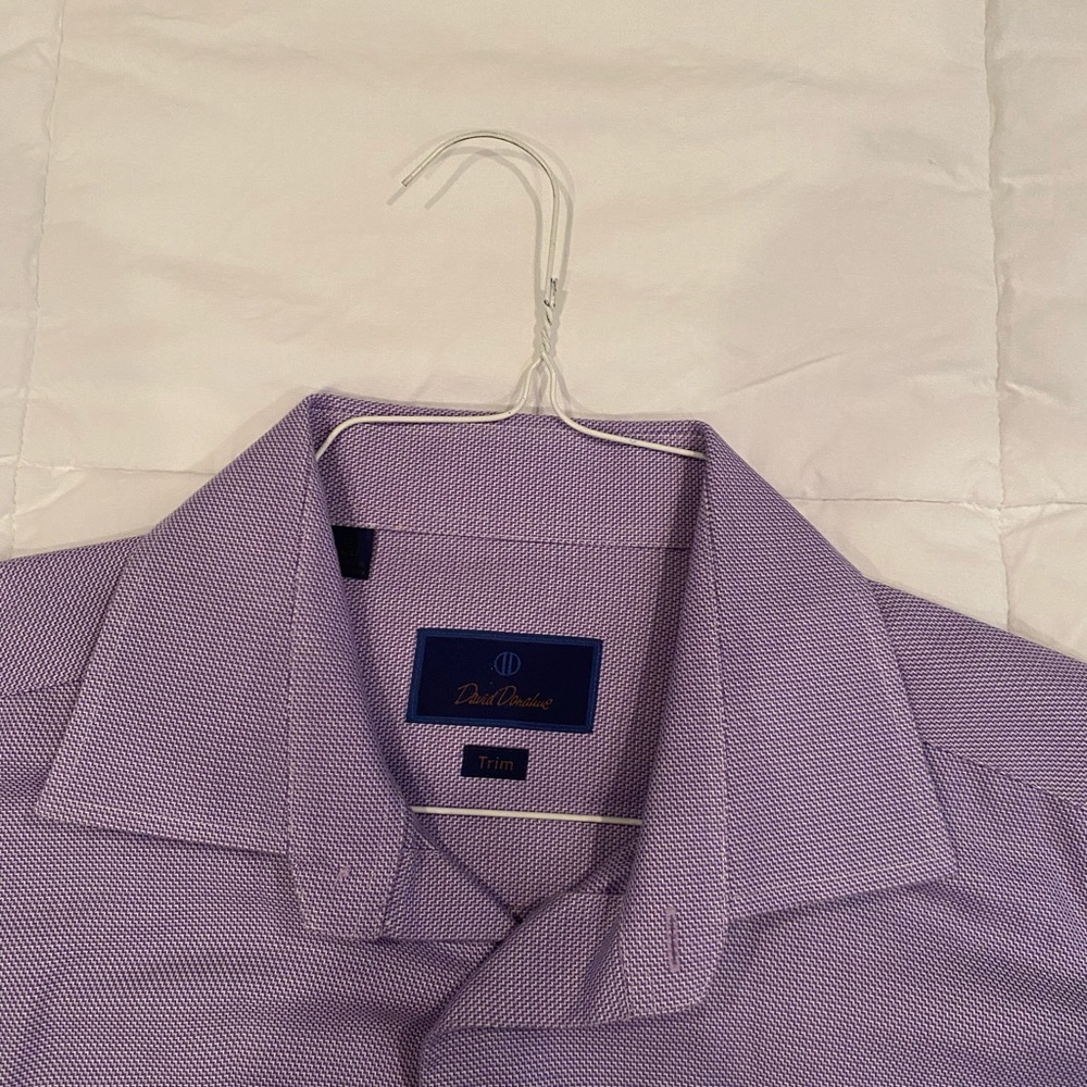 Light purple David Donahue long sleeve, open collar dress shirt.  Like new!